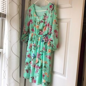 Mint green floral shirt dress chiffon